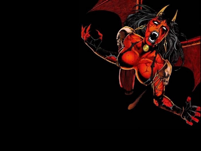 Red demon with wings and horns