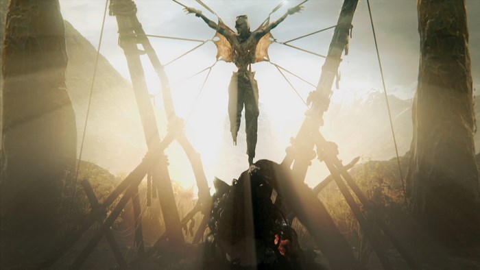 Senua's Sacrifice creature on wooden structure