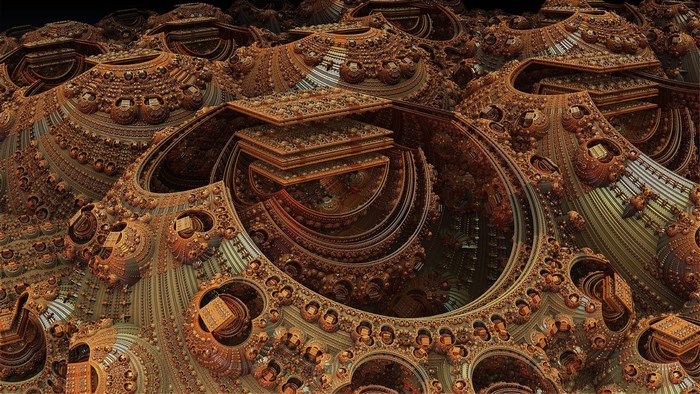 Fractal landscape with intricate geometric patterns