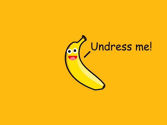 Funny banana character saying undress me