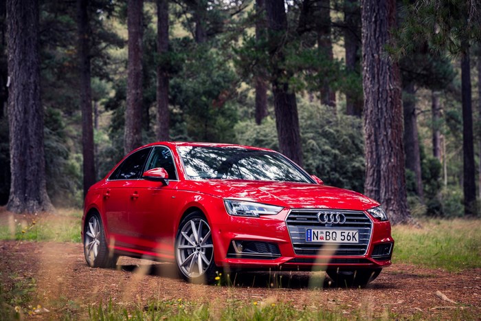 Red Audi A4 Sedan in Forest