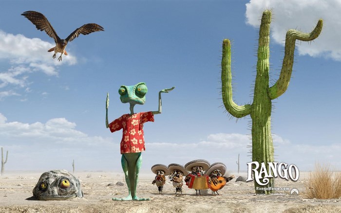 Rango movie poster with characters