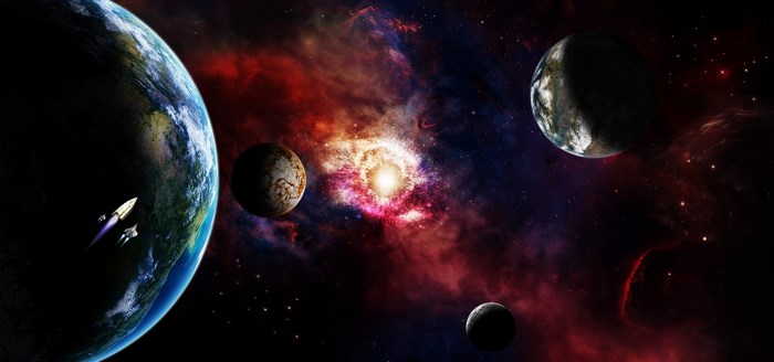 Space scene with planets and nebula