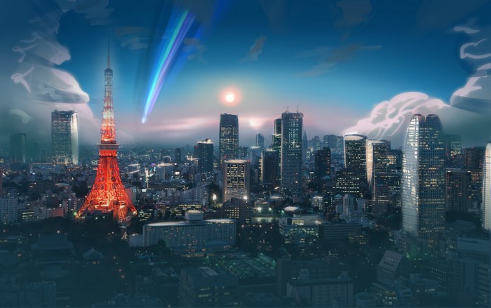 Tokyo Tower and Cityscape with Comet
