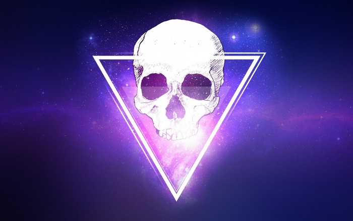 Skull in Triangle on Galaxy Background