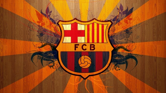 FC Barcelona Crest on Wooden Background