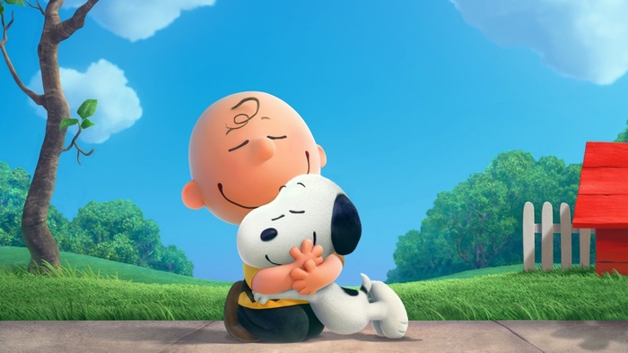 Charlie Brown Hugging Snoopy in Sunny Park