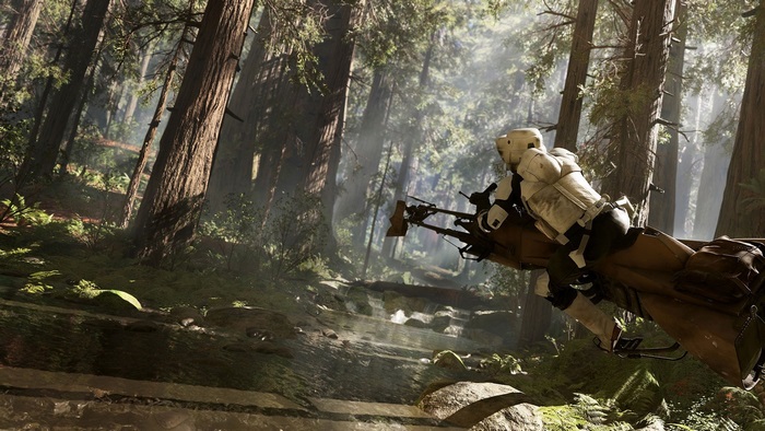 Scout Trooper on Speeder Bike in Star Wars Forest
