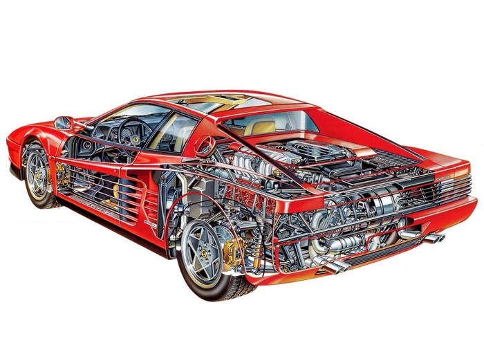 Ferrari Testarossa cutaway illustration