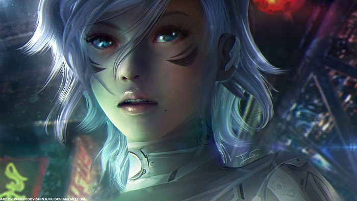 Anime girl with white hair and blue eyes