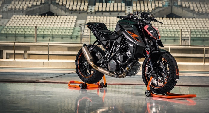 KTM 1290 Super Duke R motorcycle on stands