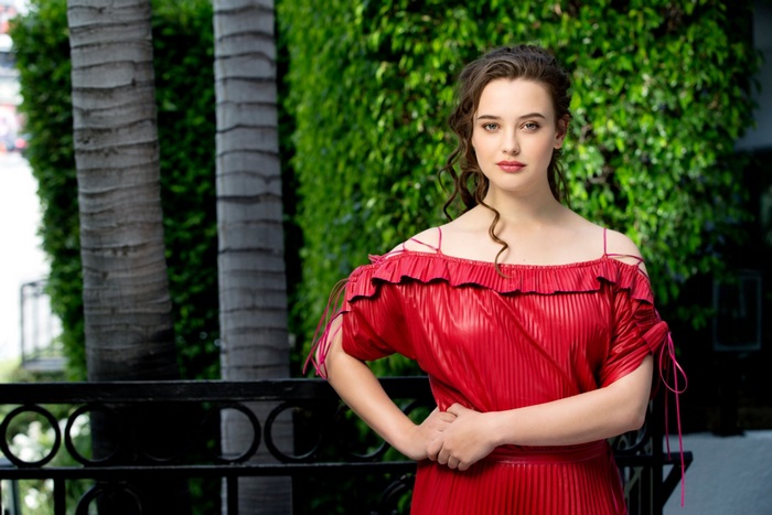 Katherine Langford Outdoors by Greenery