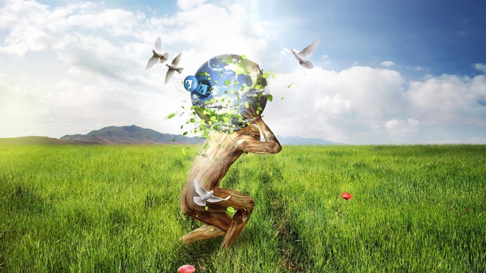 Creative 4K Earth Tree Man with Birds