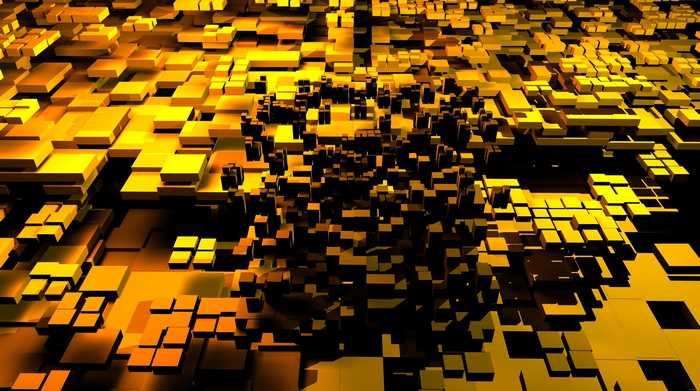 Abstract golden cubes landscape 4K