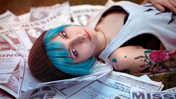 Chloe Price from Life is Strange lying on missing posters