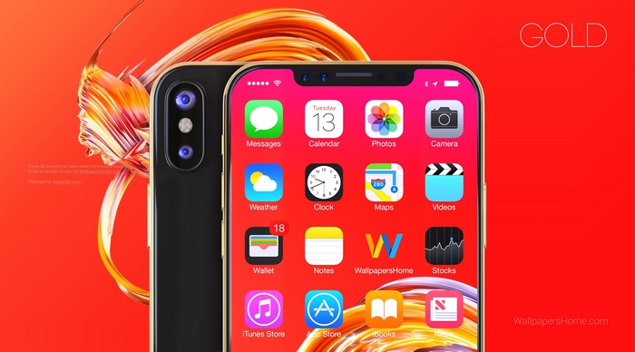 iPhone X Gold with red wallpaper