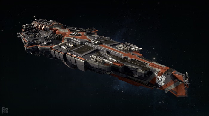 Dreadnought spaceship in space, 4K