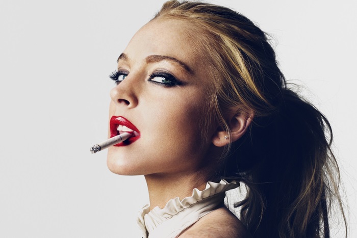 Lindsay Lohan smoking a cigarette