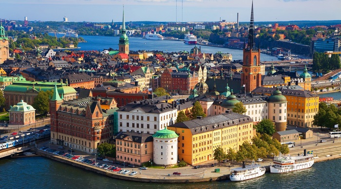Stockholm 4K cityscape with water and boats