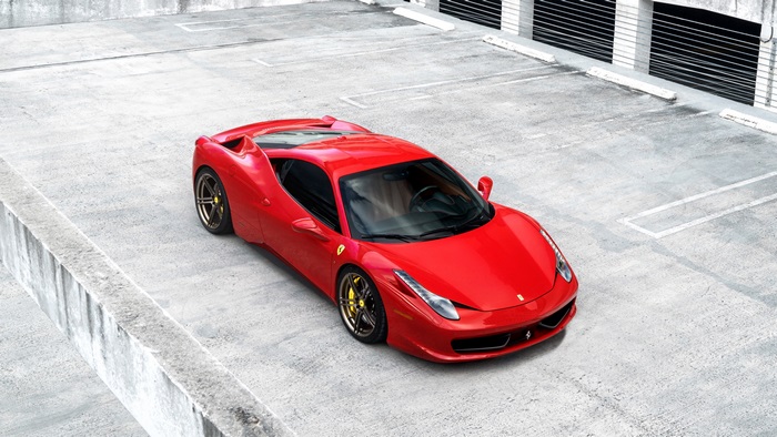 Red Ferrari 458 Italia in parking lot