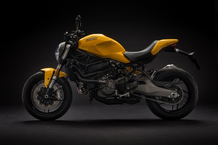 Yellow Ducati Monster 821 motorcycle