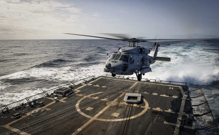 Sikorsky SH-60 Seahawk helicopter landing on ship