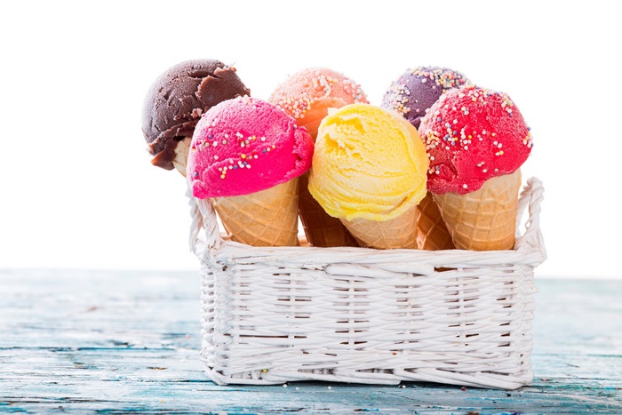 Assorted Ice Cream Cones in a Basket