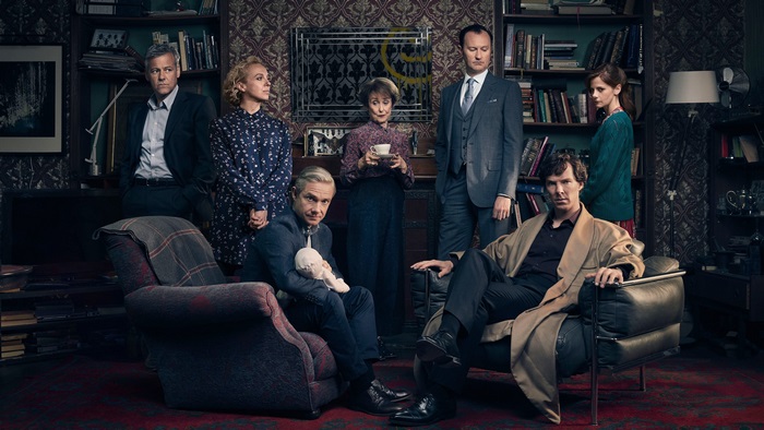 Sherlock characters in a room