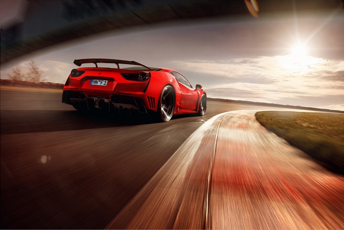 Red Ferrari 488 on a Racetrack 4K