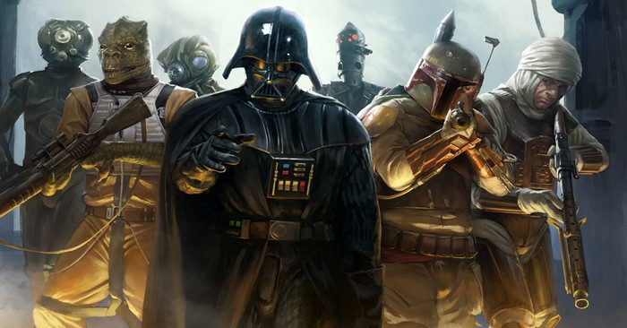 Darth Vader and bounty hunters from Star Wars