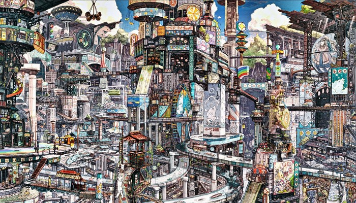 Anime cityscape with imperial boy