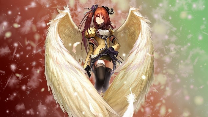 Anime angel with red hair and wings