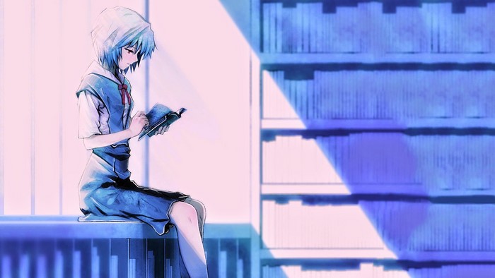 Rei Ayanami from Neon Genesis Evangelion reading a book