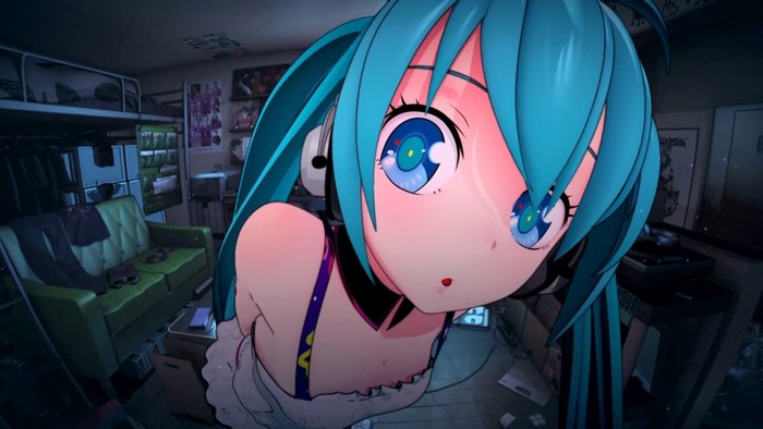 Hatsune Miku from Vocaloid in a room