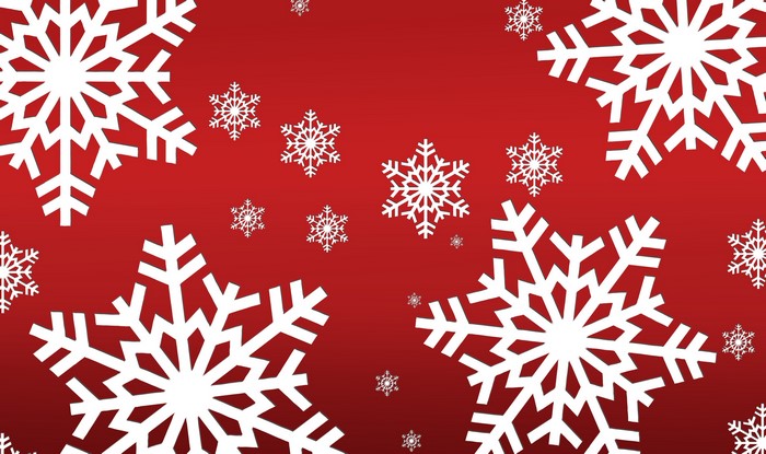 White Snowflakes on Red Holiday Background