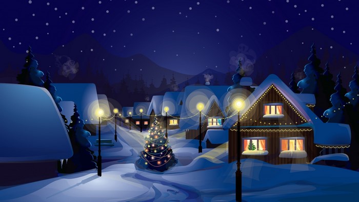 Cozy Christmas Village with Snowy Tree