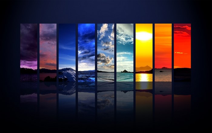 Digital art landscape with colorful sky panels