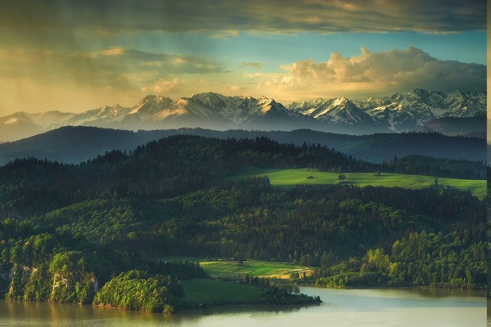 Mountain landscape in Poland with snow-capped peaks