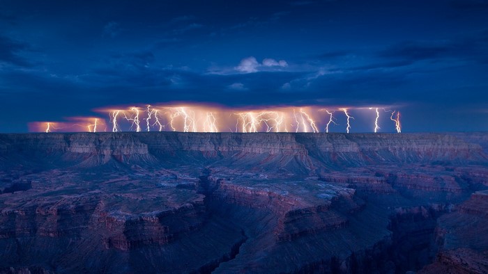 Lightning storm over Grand Canyon landscape