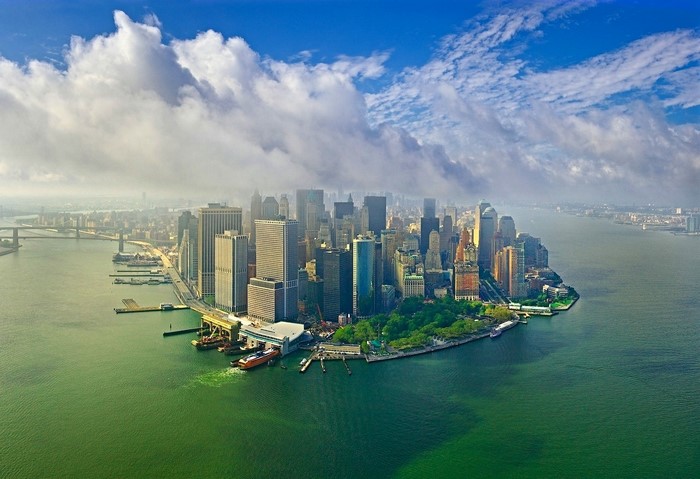 New York City Skyline and Harbor Aerial View