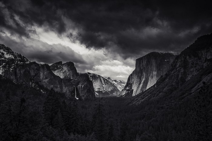 Monochrome View of Yosemite Valley and El Capitan