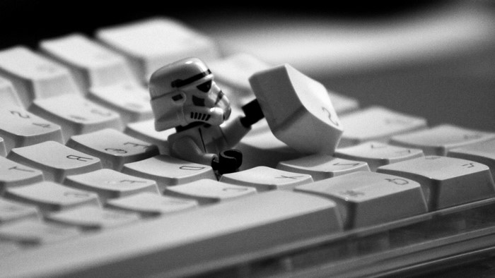Stormtrooper from Star Wars on a keyboard