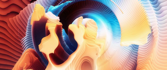Abstract layered forms with swirling colors
