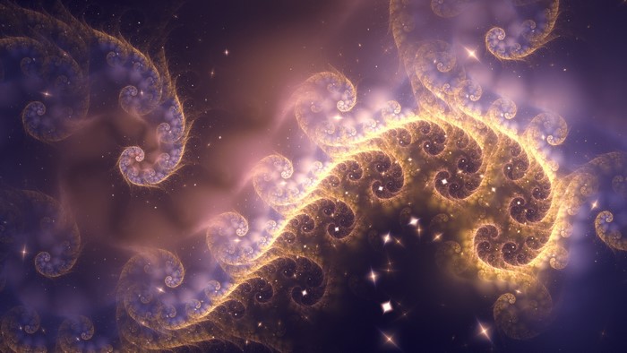 Abstract fractal art with spirals and sparkles