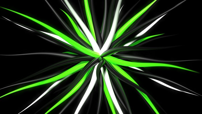 Abstract digital art with green and white tentacles on black