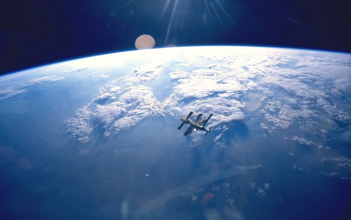 Mir space station orbiting Earth