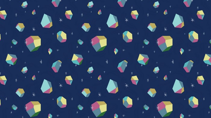 Colorful geometric shapes and stars on a blue background