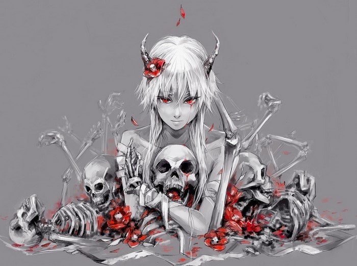 Gasai Yuno from Mirai Nikki with Skeletons