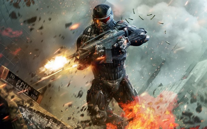 Soldier in Nanosuit firing weapon in Crysis 3