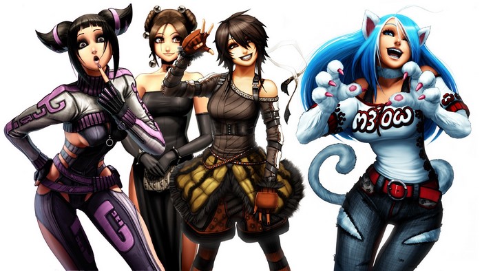 Four female characters from video games